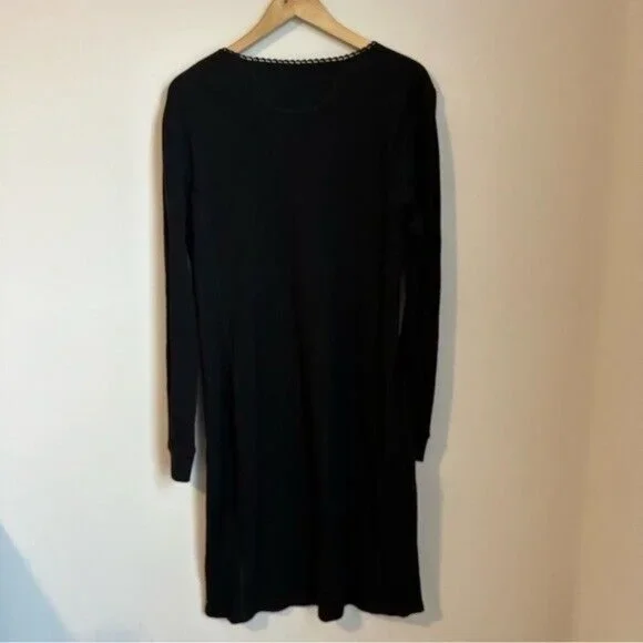 Lauren Ralph Lauren Black Thermal Waffle Knit Long Sleeves Shirt Dress Size XL - Picture 2 of 9